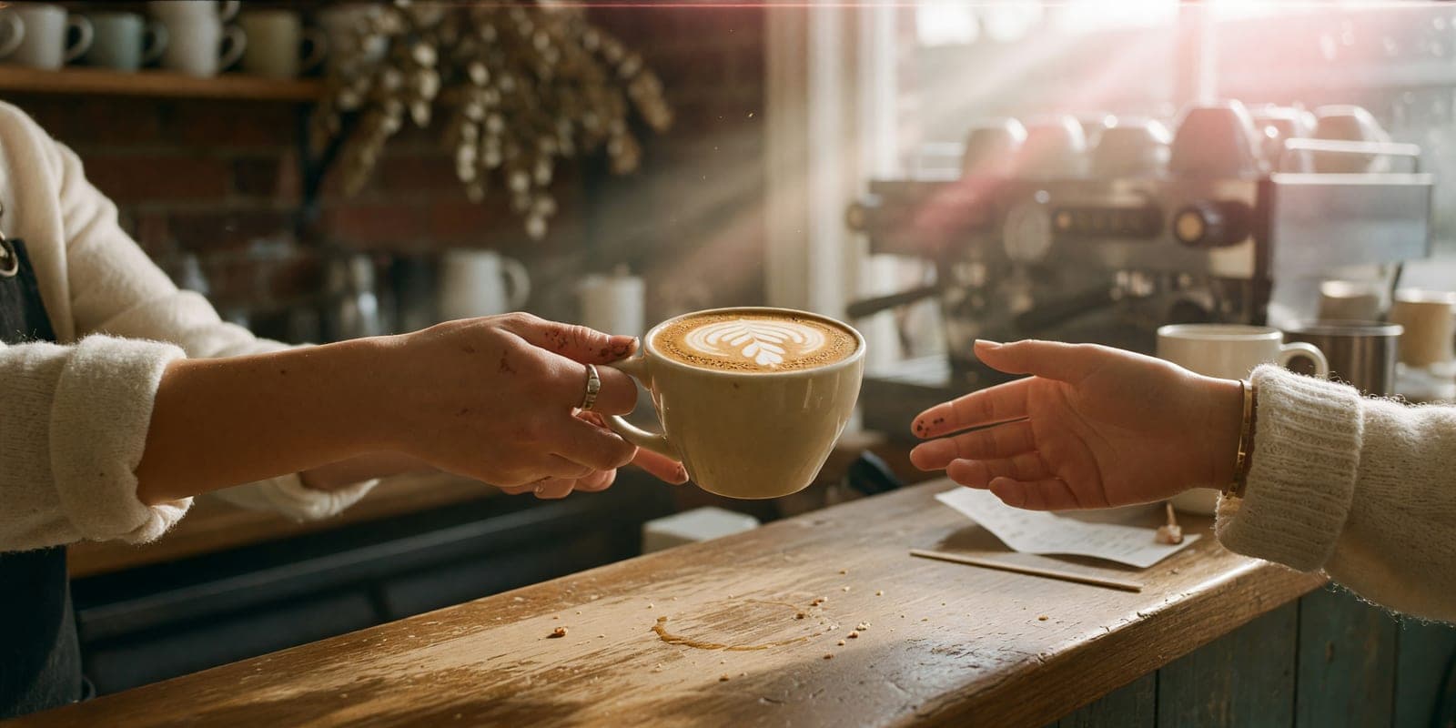 A reward drink handed across the counter at a neighborhood shop